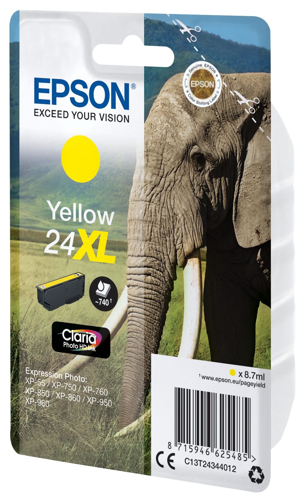 EPSON 3LB 24XL ink cartridge yellow high capacity 8.7ml 740 pages 1-pack RF-AM blister w/s