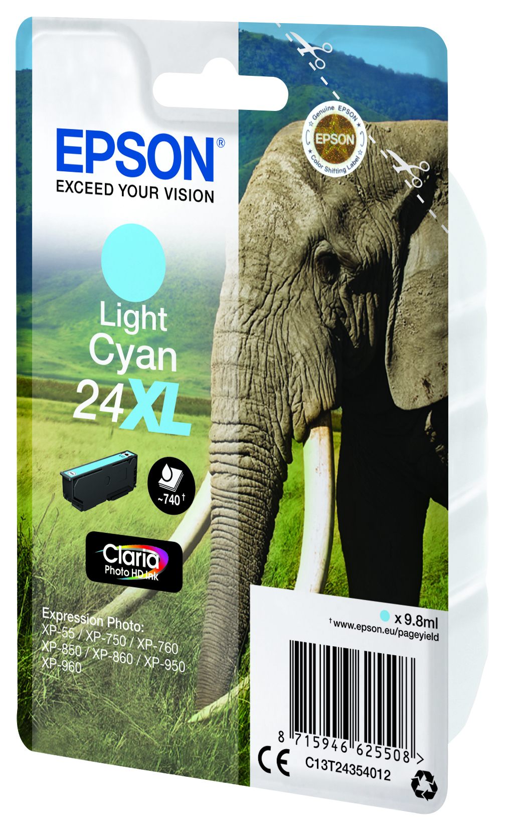 EPSON 5LB 24XL ink cartridge light cyan high capacity 9.8ml 740 pages 1-pack RF-AM blister w/s
