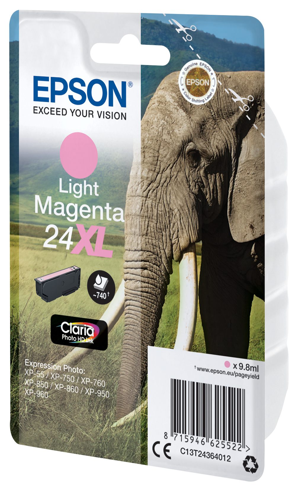 EPSON 1LB 24XL ink cartridge light magenta high capacity 9.8ml 740 pages 1-pack RF-AM blister w/s