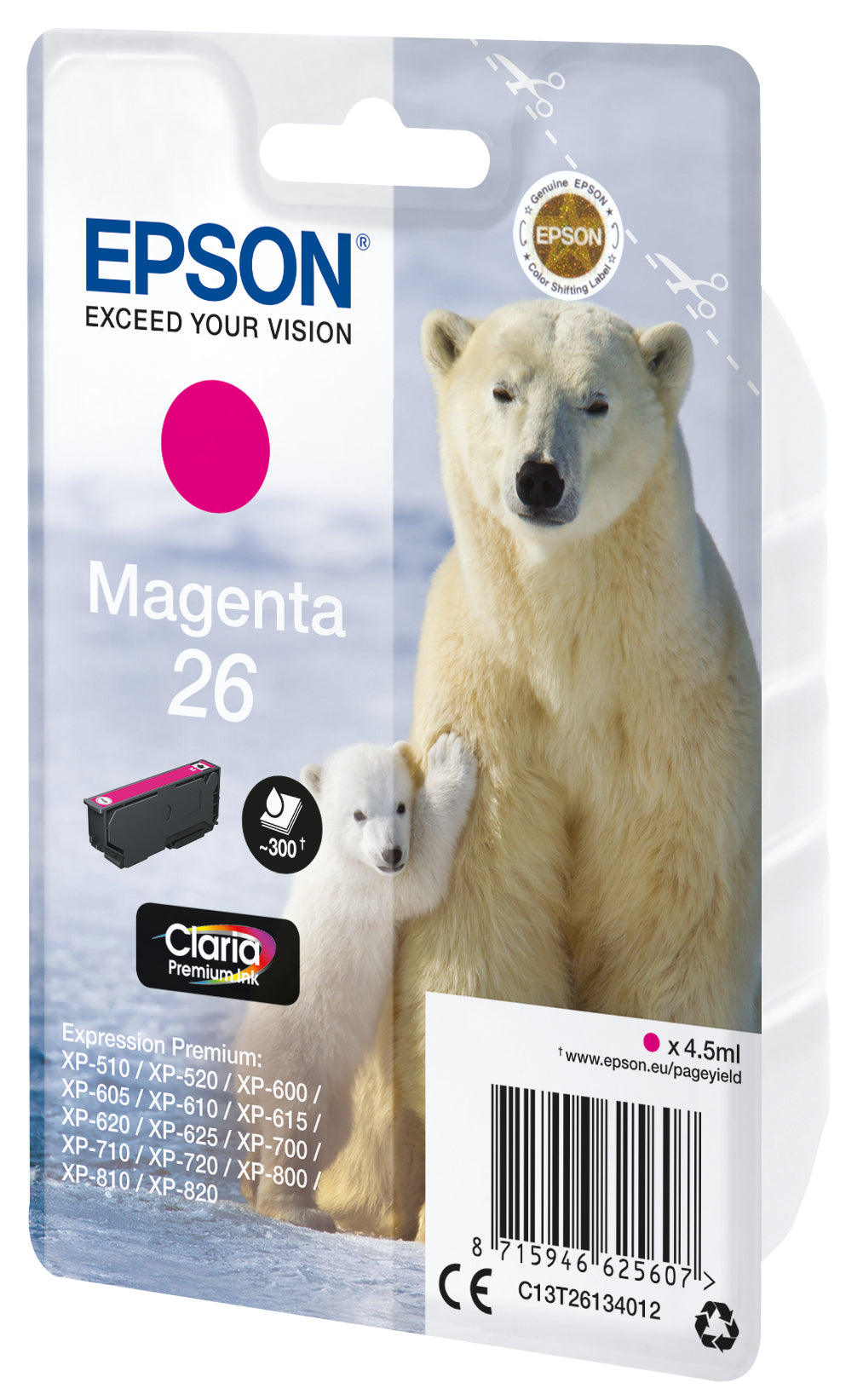 EPSON 1LB 26 ink cartridge magenta standard capacity 4.5ml 300 pages 1-pack RF-AM blister w/s
