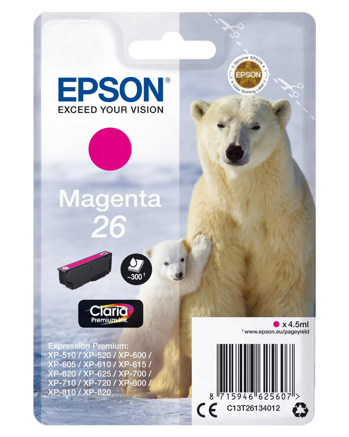 EPSON 1LB 26 ink cartridge magenta standard capacity 4.5ml 300 pages 1-pack RF-AM blister w/s