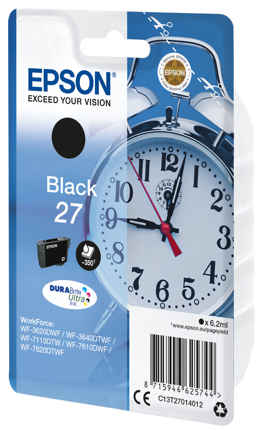 EPSON 6LB 27 ink cartridge black standard capacity 6.2ml 350 pages 1-pack blister with alarm - DURABrite ultra ink w/s