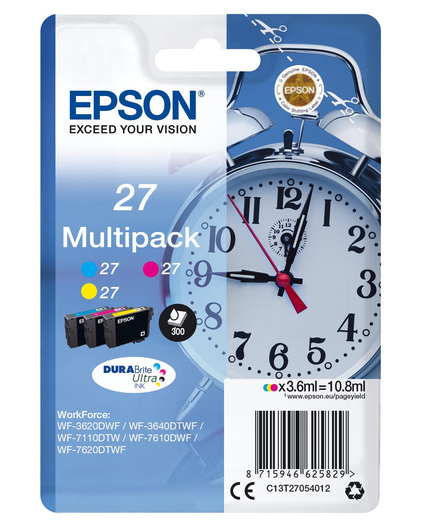 EPSON 1LB 27 ink cartridge cyan magenta and yellow standard capacity 3x3.6ml 3x350 pages combopack RF-AM blister - DURABrite w/s