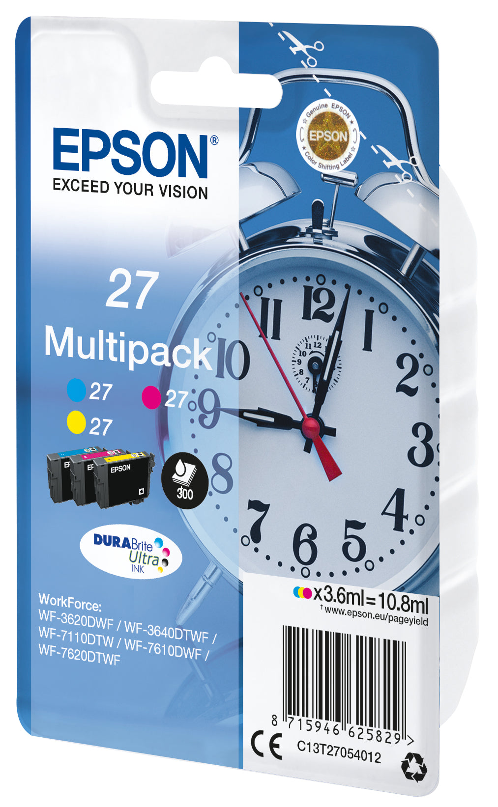 EPSON 1LB 27 ink cartridge cyan magenta and yellow standard capacity 3x3.6ml 3x350 pages combopack RF-AM blister - DURABrite w/s