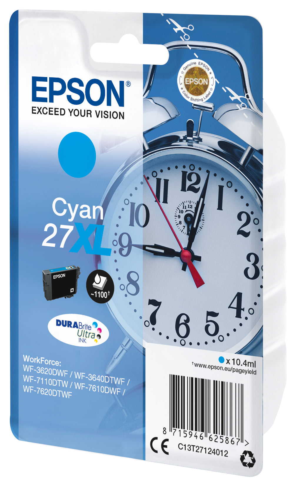 EPSON 1LB 27XL ink cartridge cyan high capacity 10.4ml 1.100 pages 1-pack RF-AM blister - DURABrite ultra ink w/s
