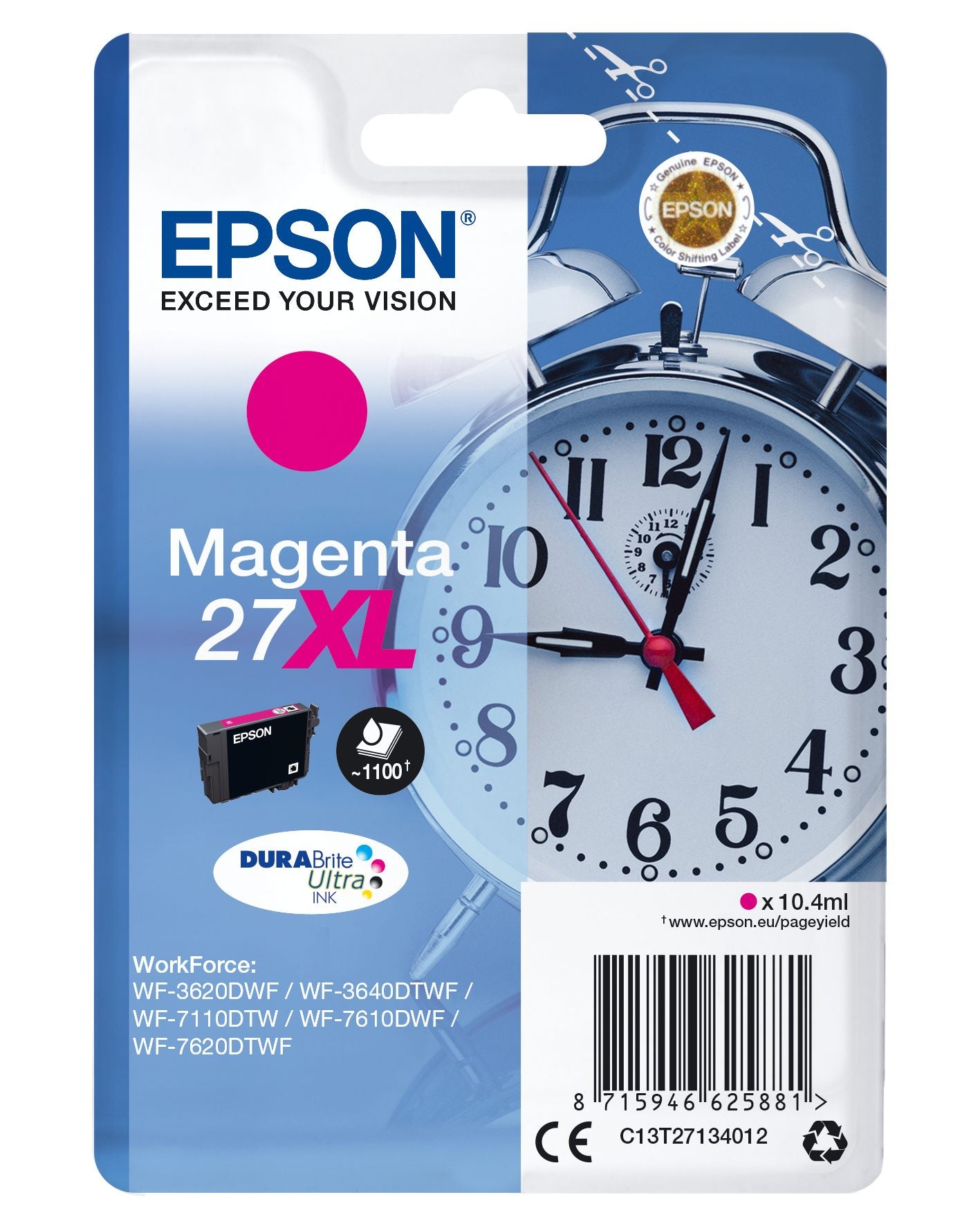 EPSON 1LB 27XL ink cartridge magenta high capacity 10.4ml 1.100 pages 1-pack RF-AM blister - DURABrite ultra ink w/s
