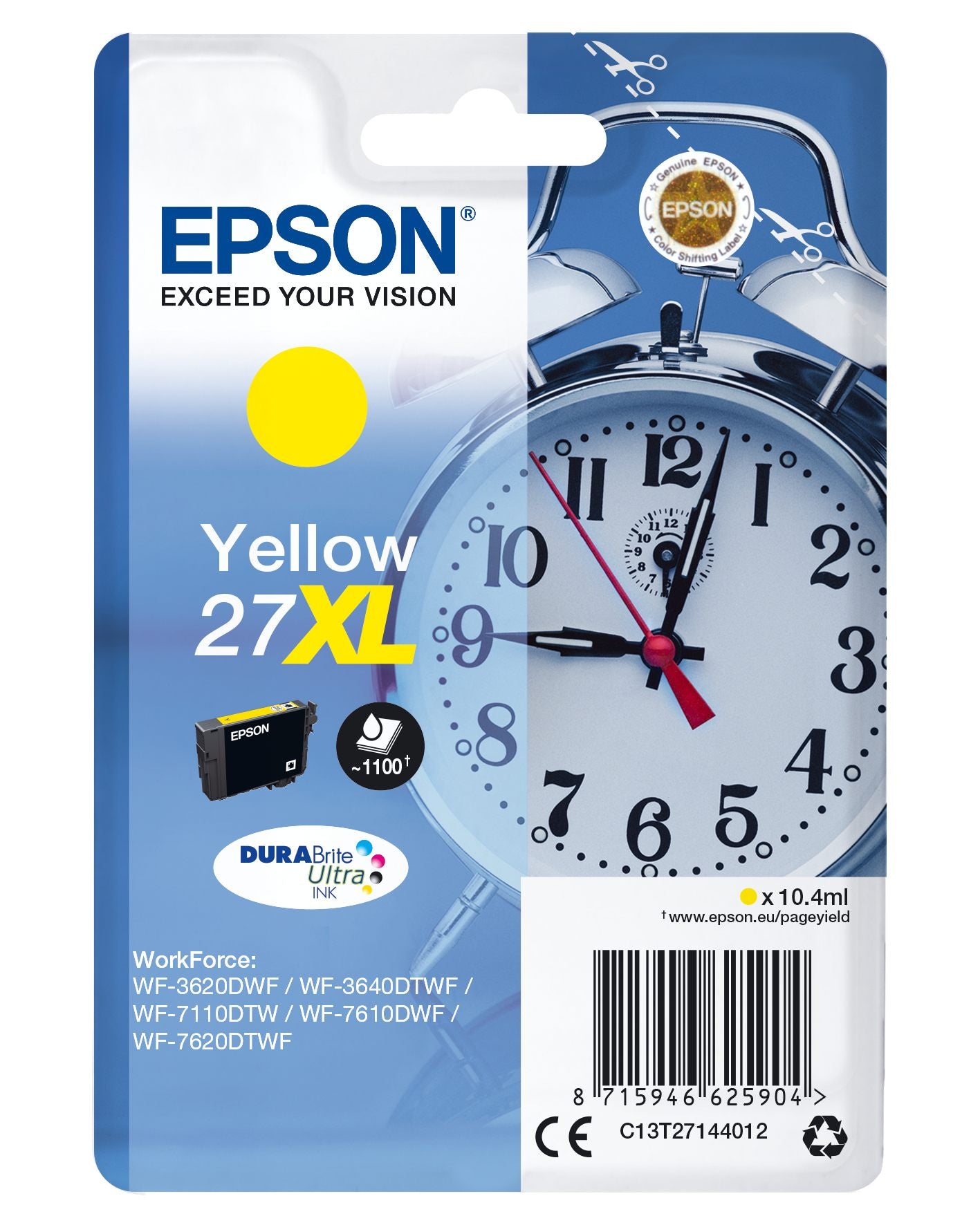 EPSON 1LB 27XL ink cartridge yellow high capacity 10.4ml 1.100 pages 1-pack RF-AM blister - DURABrite ultra ink w/s