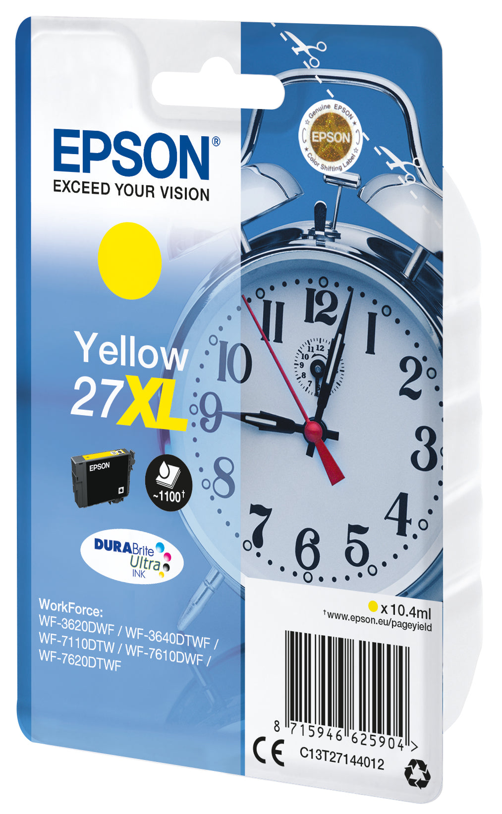 EPSON 1LB 27XL ink cartridge yellow high capacity 10.4ml 1.100 pages 1-pack RF-AM blister - DURABrite ultra ink w/s