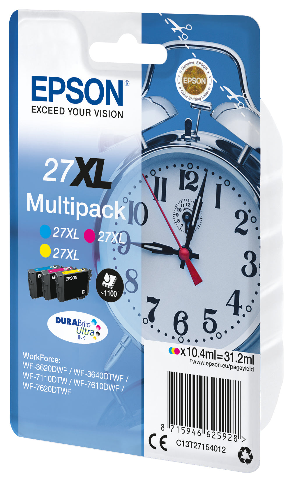 EPSON 1LB 27XL ink cartridge cyan magenta and yellow high capacity 3x10.4ml 3x1.100 pages combopack RF-AM blister - DURABrite w/s