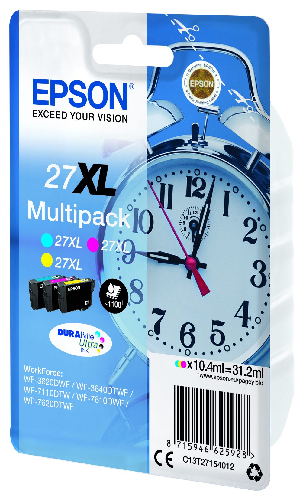 EPSON 1LB 27XL ink cartridge cyan magenta and yellow high capacity 3x10.4ml 3x1.100 pages combopack RF-AM blister - DURABrite w/s