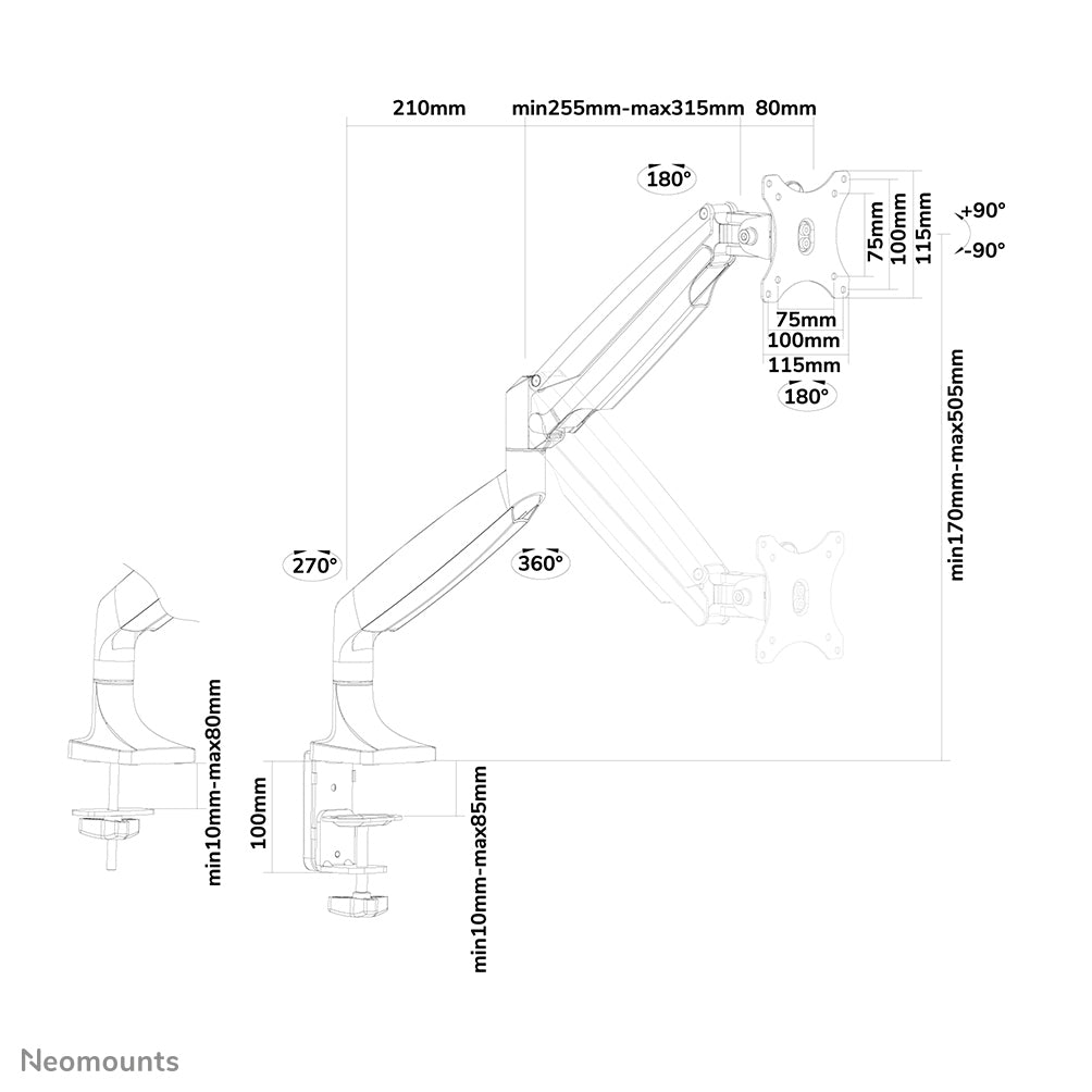 NEOMOUNTS NM-D750WHITE Support décran à fixer 10-32p - ressort à gaz