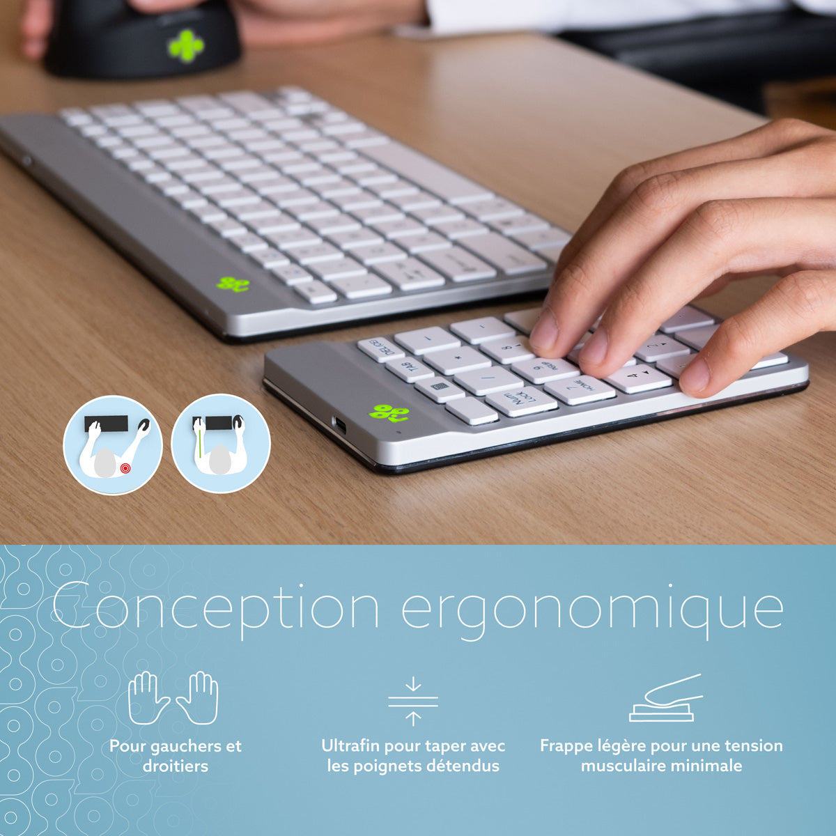 R-GO TOOLS Pavé num. Numpad Break, Bluetooth blanc/argent