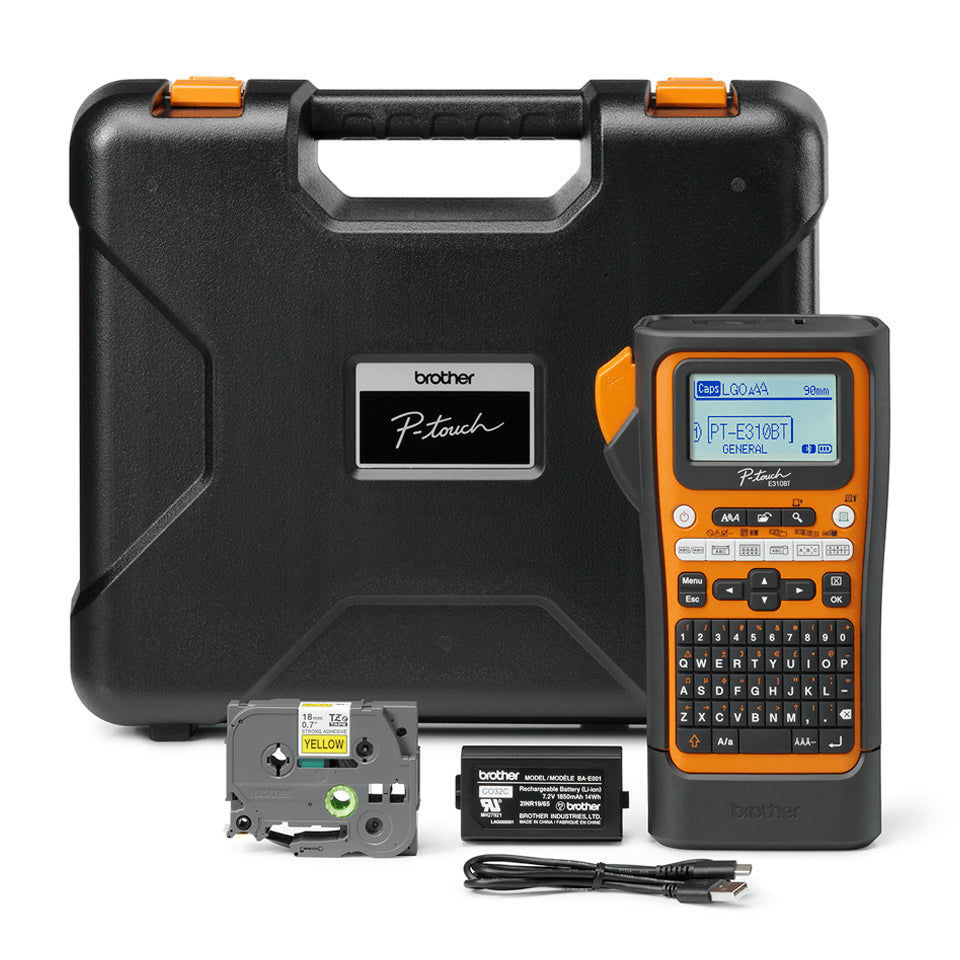 Brother PT-E310BTVP imprimante pour étiquettes Transfert thermique 180 x 180 DPI 20 mm/sec Avec fil &sans fil HSE/TZe Bluetooth QWERTZ