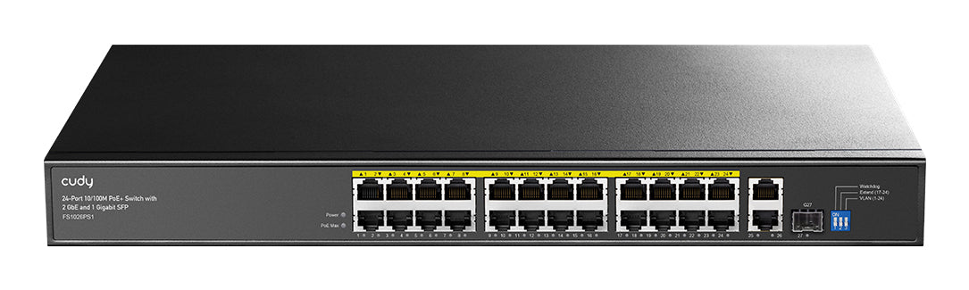 Cudy FS1026PS1 commutateur réseau Non-géré Gigabit Ethernet (10/100/1000) Connexion Ethernet, supportant l'alimentation via ce port (PoE) Noir