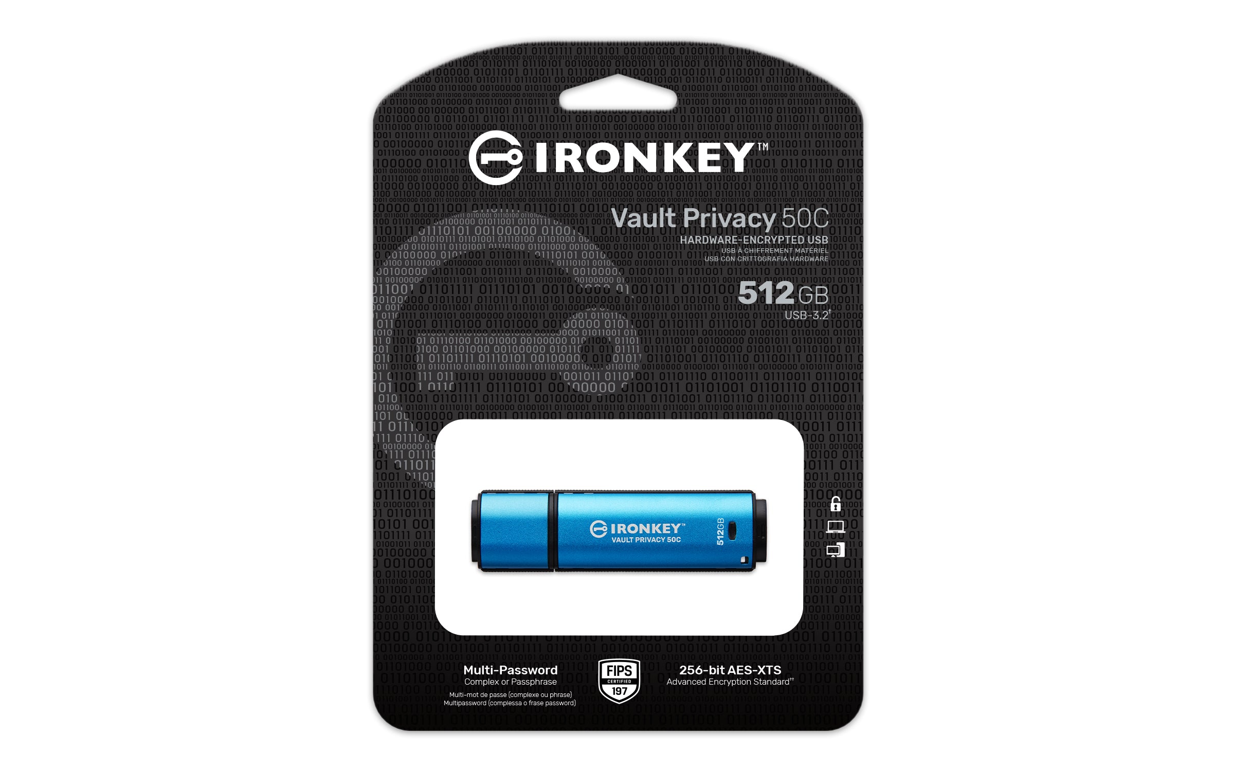 KINGSTON 512Go USB-C IronKey Vault Privacy 50C AES-256 Encrypted FIPS 197