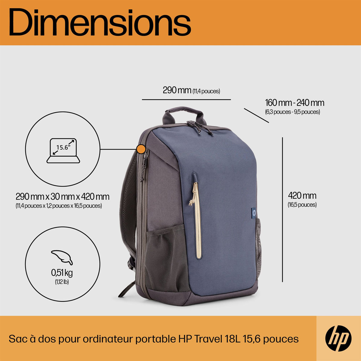 HP Travel 18L 15.6 Laptop Backpack