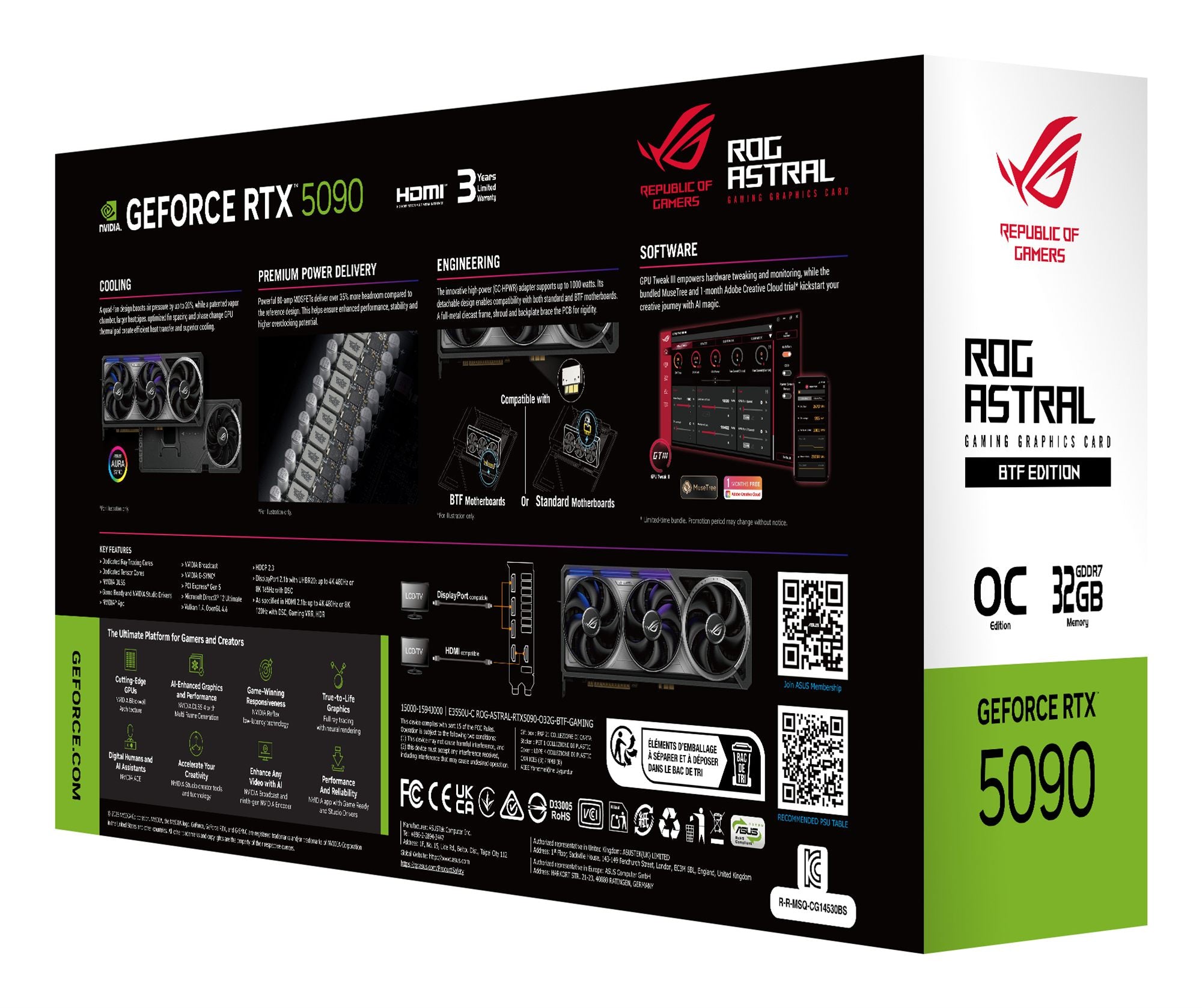 ASUS ROG Astral GeForce RTX 5090 BTF OC Edition Gaming Graphics Card PCIe 5.0 32Go GDDR7 HDMI 2.1 DP 2.1