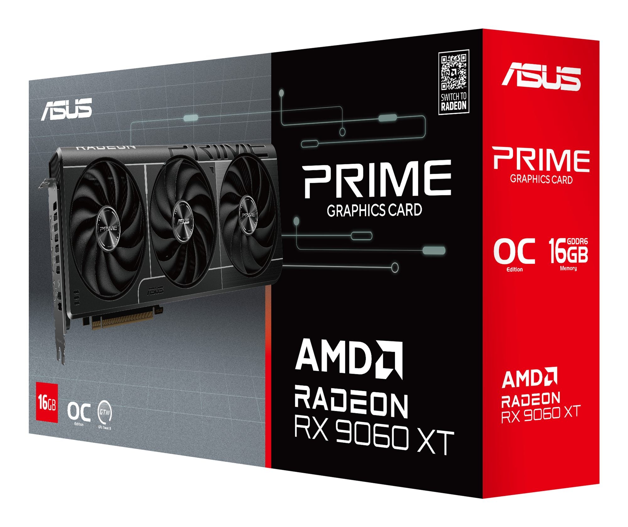 ASUS Prime Radeon RX 9060 XT OC Edition 16Go GDDR6 Graphics Card PCIe 5.0 HDMI 2.1b DisplayPort 2.1a