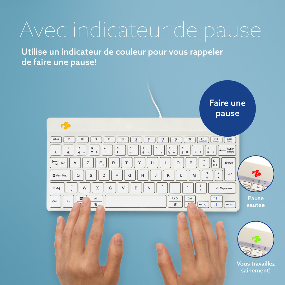 R-GO TOOLS Clavier ergo Compact Break, filaire blanc/argent