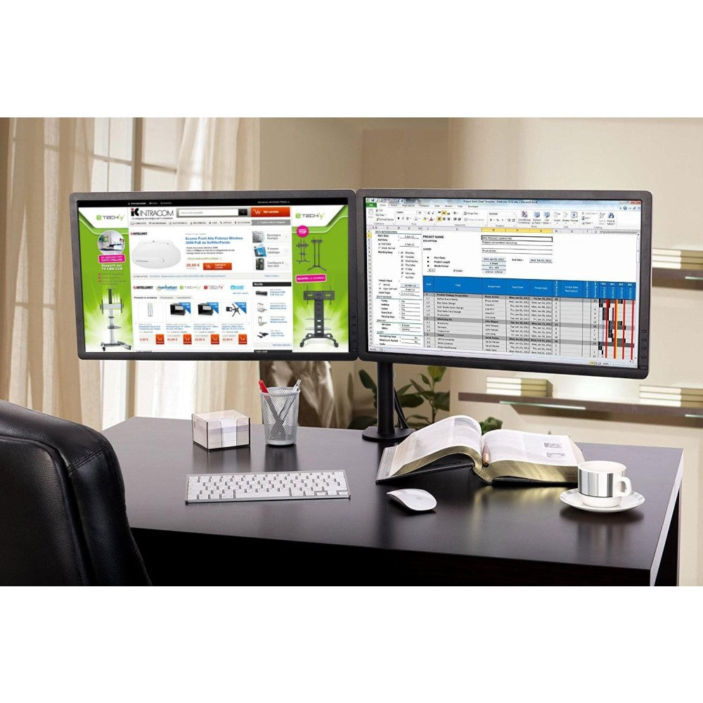 Techly ICA-LCD 382-D Support de double moniteur 13-27” LCD 10kg de bureau rotatif