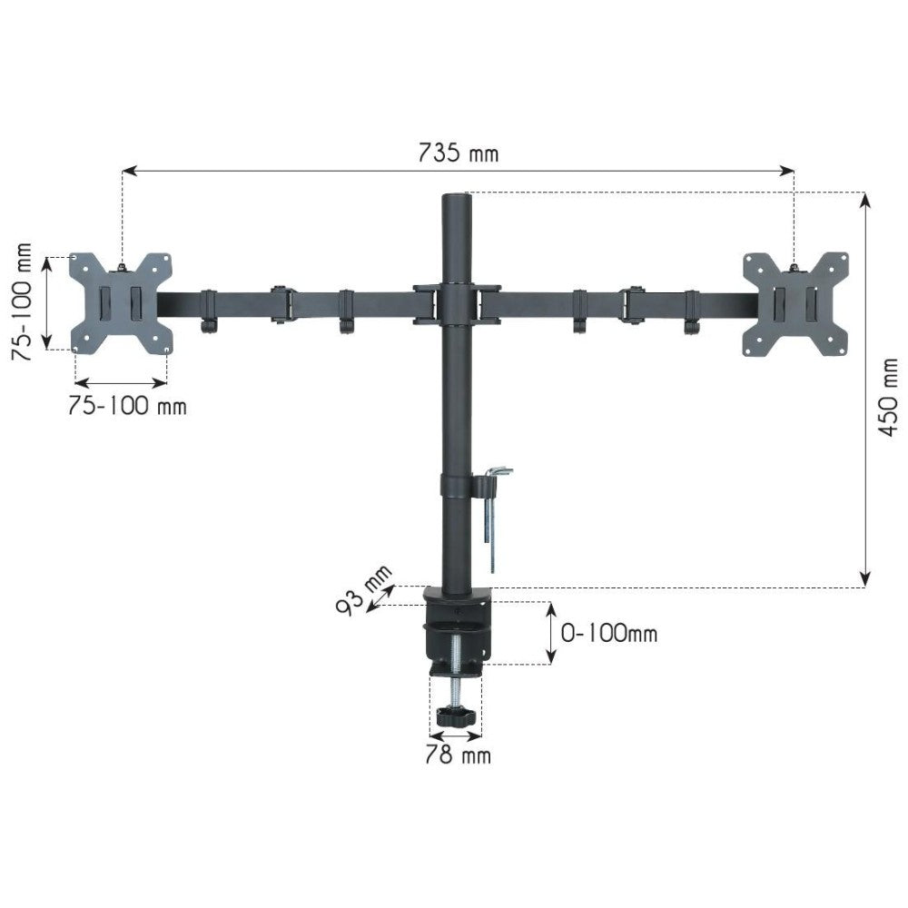 Techly ICA-LCD 382-D Support de double moniteur 13-27” LCD 10kg de bureau rotatif
