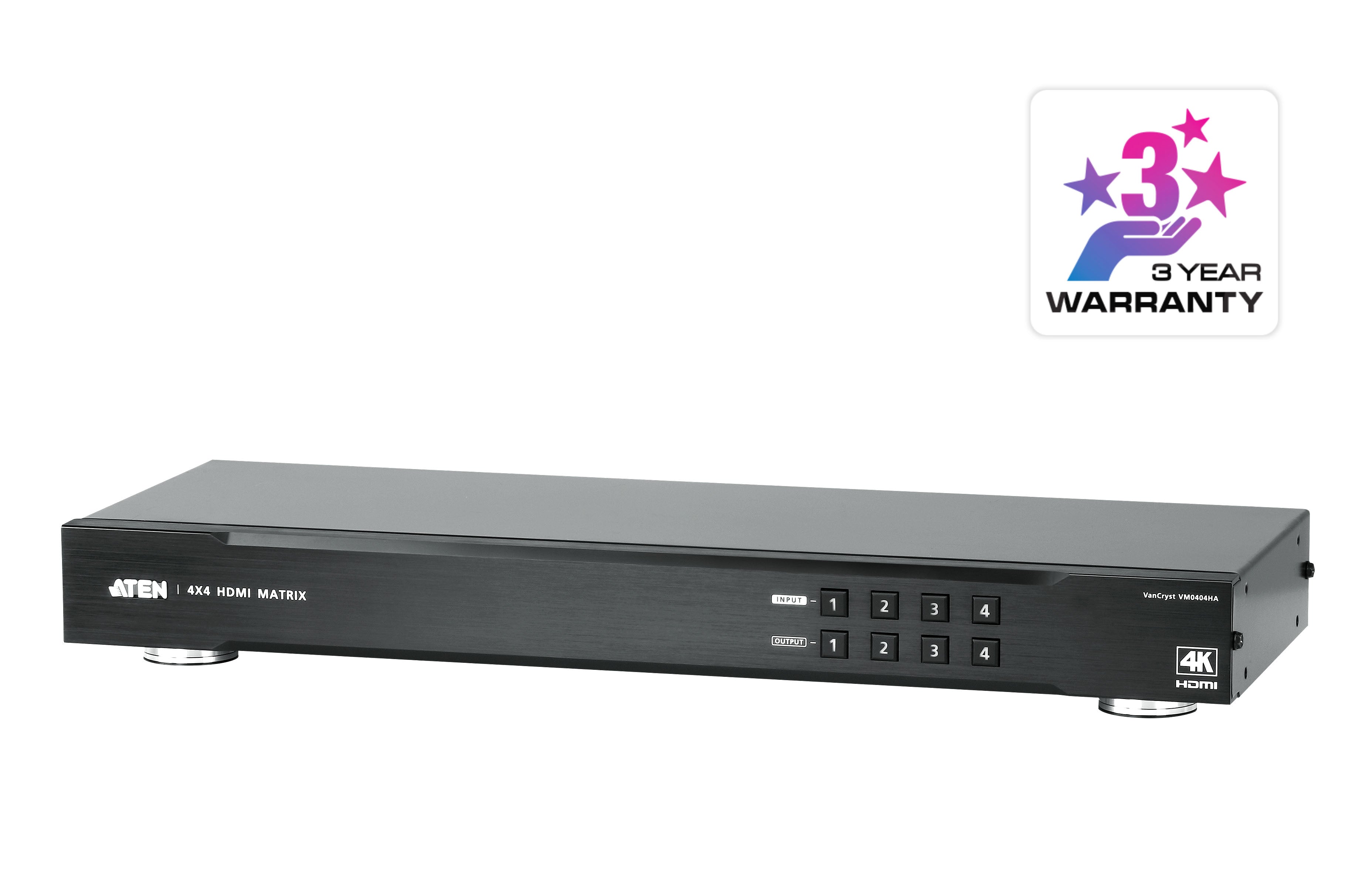 Commutateur matriciel HDMI 4K 4x4 - Commutateur de matrice AV - 10,2 Gbit/s - 340 MHz - 4096 x 2160 pixels - Noir - Métal