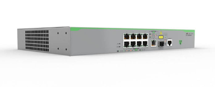 ALLIED 8x 10/100T ports and 1x combo ports 100/1000X SFP or 10/100/1000T Copper Fixed AC power supply EU Power Cord