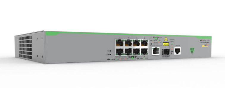 ALLIED 8x 10/100T POE+ ports and 1x combo ports 100/1000X SFP or 10/100/1000T Copper Fixed AC power supply EU Power Cord