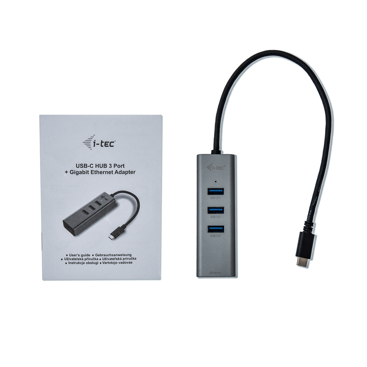 I-TEC USB-C Metal 3-Port HUB with Gigabit Ethernet Adapter 1xUSB-C to RJ-45 3xUSB 3.0 Port LED-Anzeige compatible with TB 3