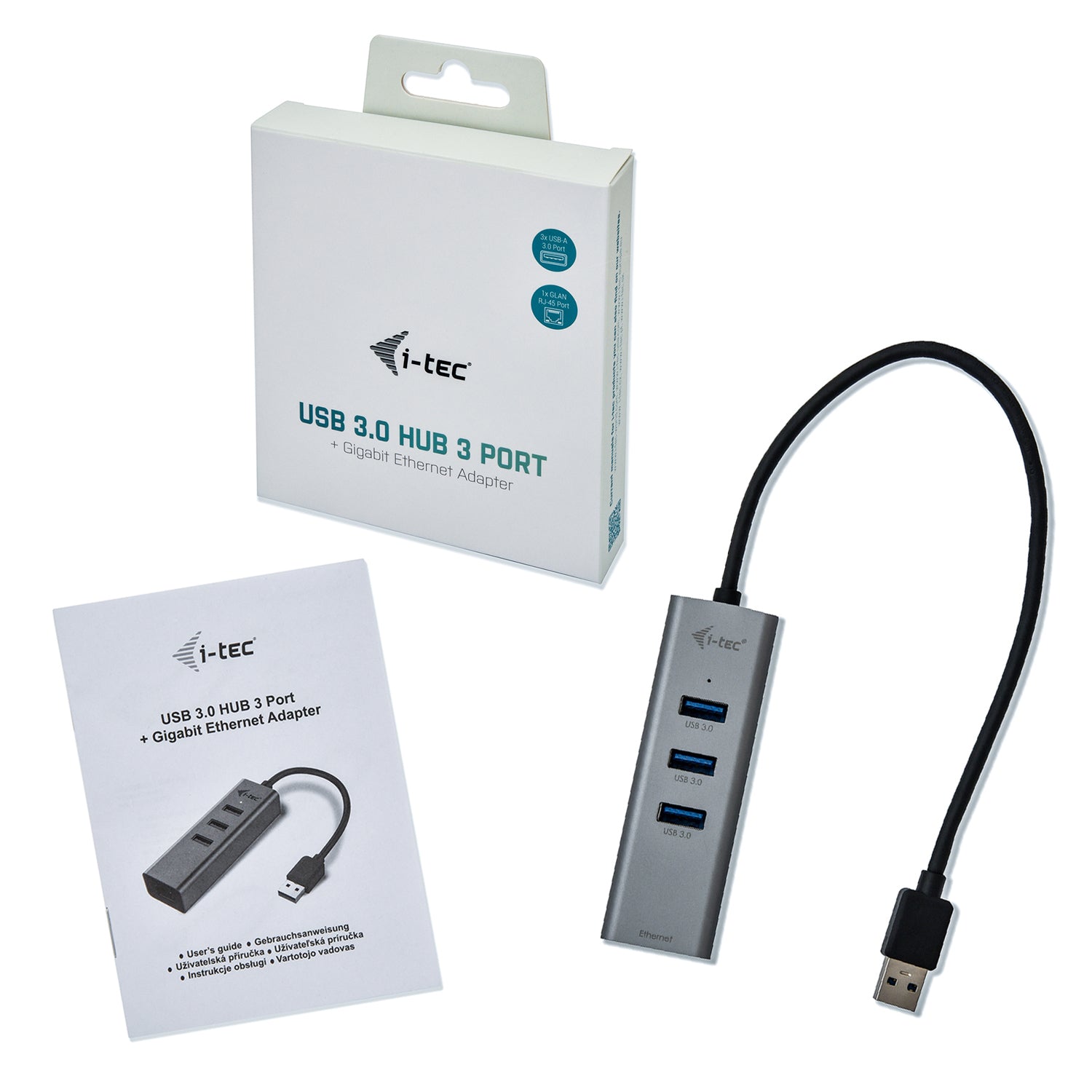 I-TEC USB 3.0 Metal 3-Port HUB with Gigabit Ethernet Adapter 1xUSB 3.0 to RJ-45 3xUSB 3.0 Port LED