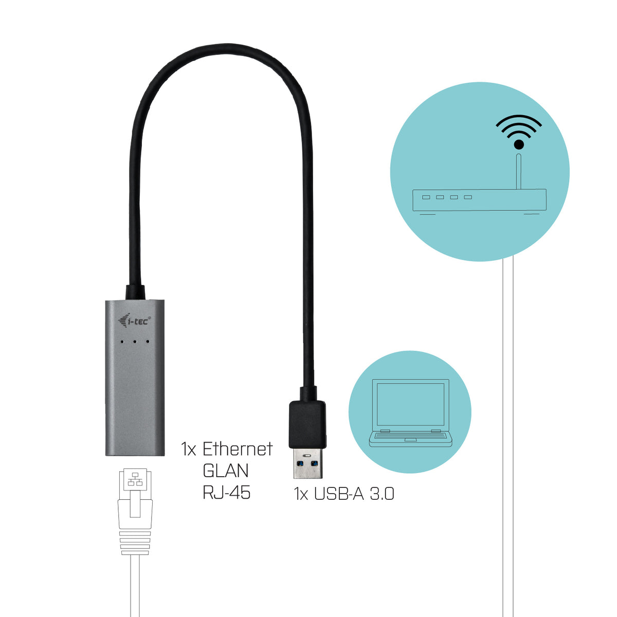 I-TEC USB 3.0 Metal Gigabit Ethernet Adapter 1xUSB 3.0 to RJ-45 LED for Notebook Tablet PC Windows Mac Linux Android