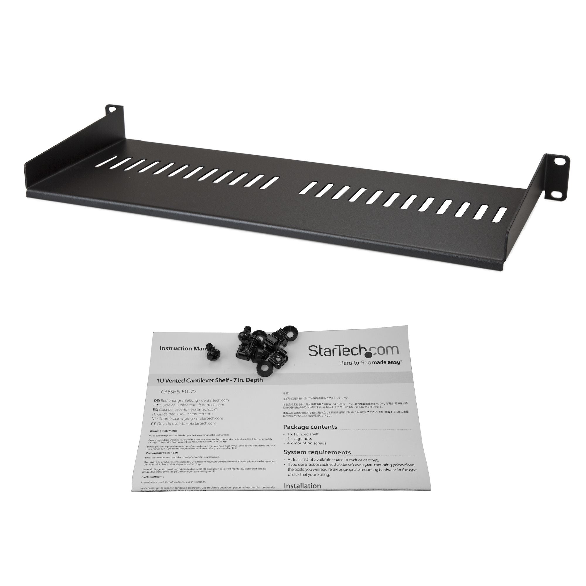 Rack Shelf 1U Vented 7in Deep