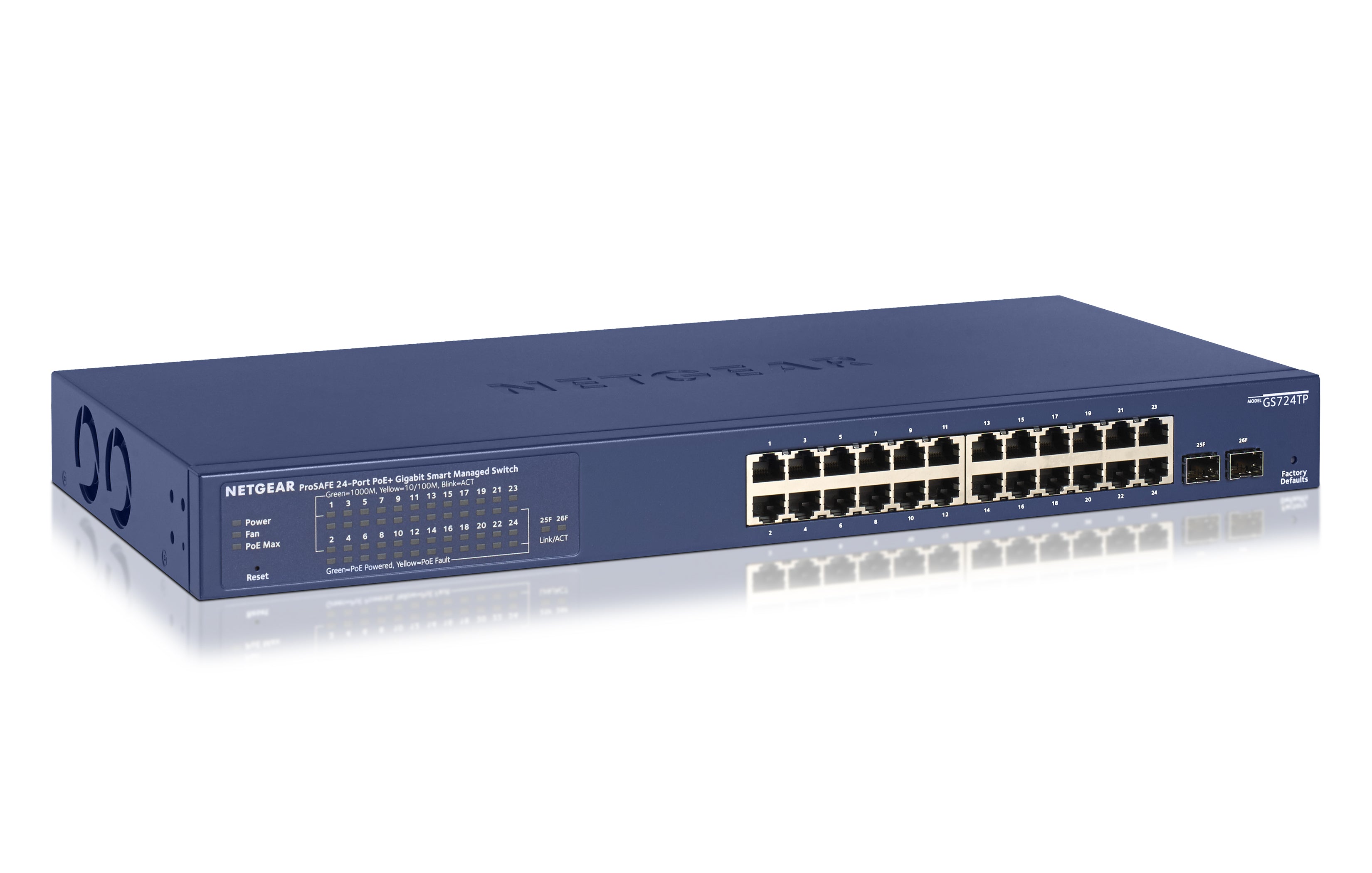 NETGEAR GS724TP Géré L2/L3/L4 Gigabit Ethernet (10/100/1000) Connexion Ethernet, supportant l'alimentation via ce port (PoE) 1U Noir, Gris