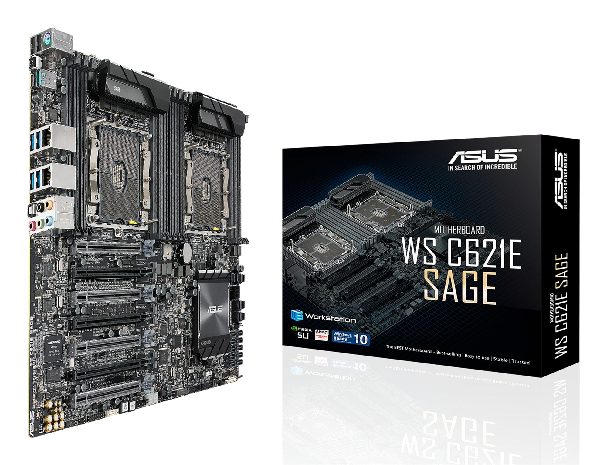 ASUS WS C621E SAGE BMC LGA 3647 Workstation Board Intel C621 with quad-strength graphics support and 12 DDR4 memory slots