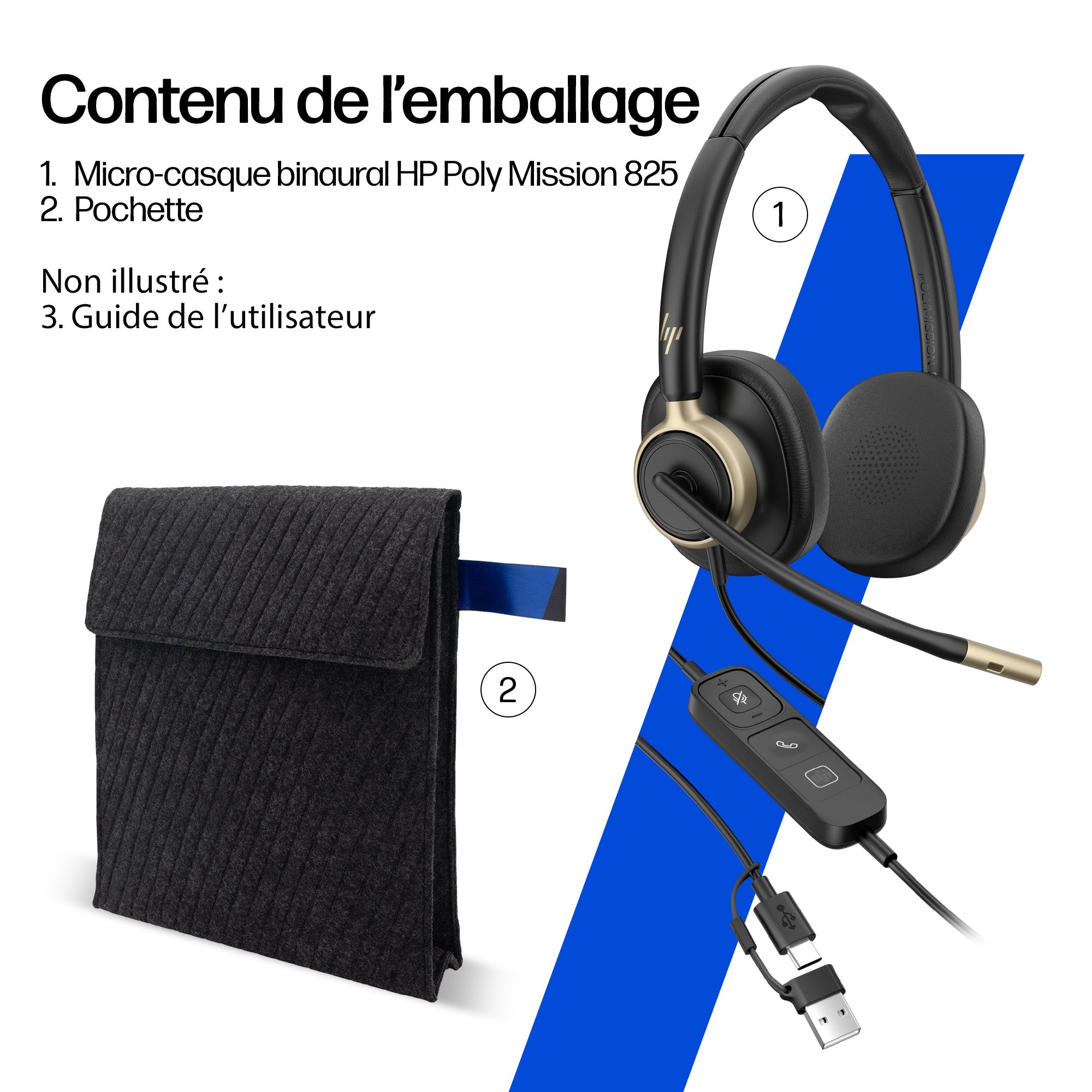 HP Poly Mission 825 Stereo USB Wired Headset Bulk WW
