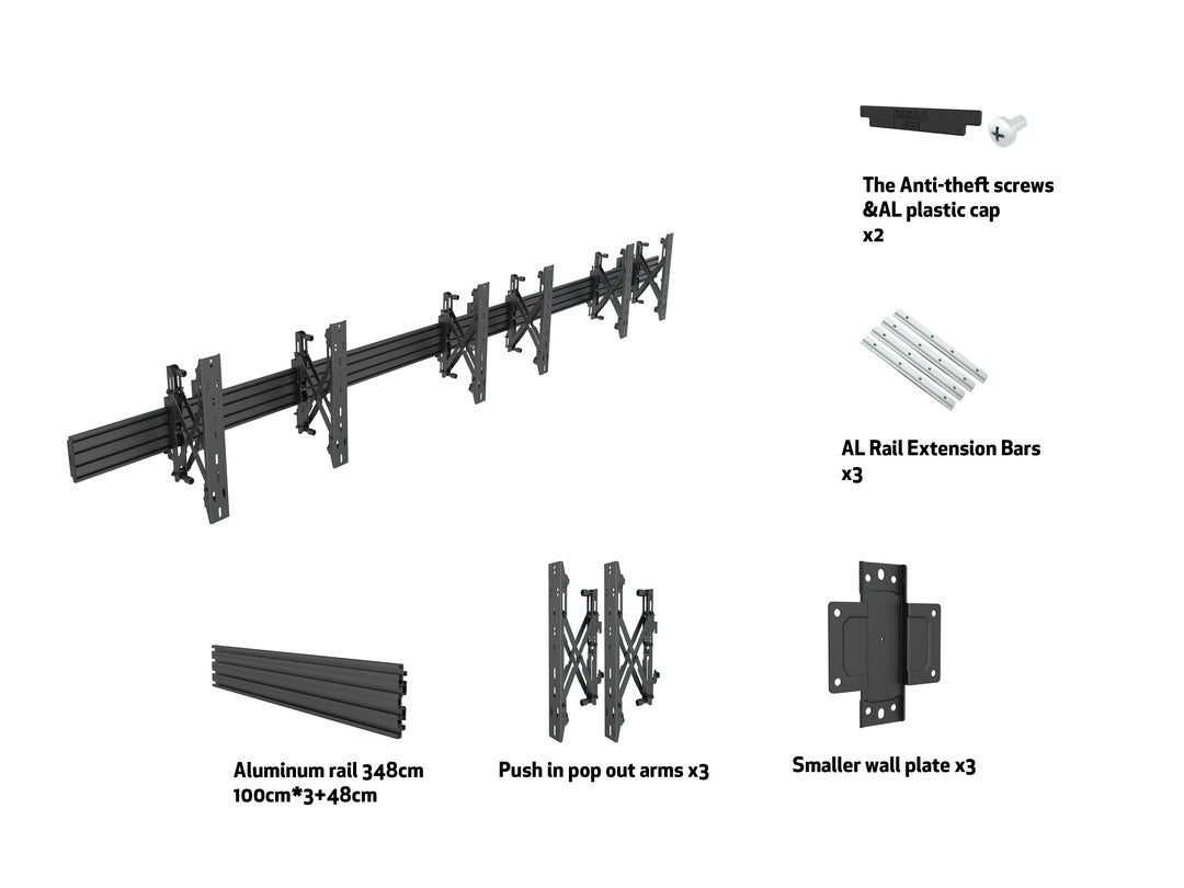 Fixation push in pop out MBW3U MULTIBRACKETS Noir pour moniteur 101,6cm 40 165,