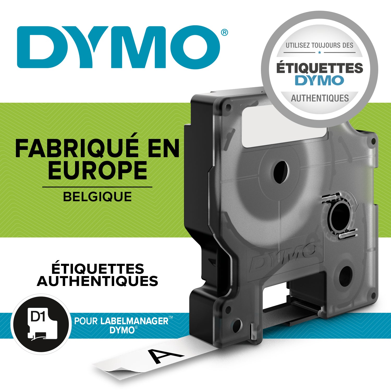 Ruban dymo D1 haute performance 12mm noir sur blanc