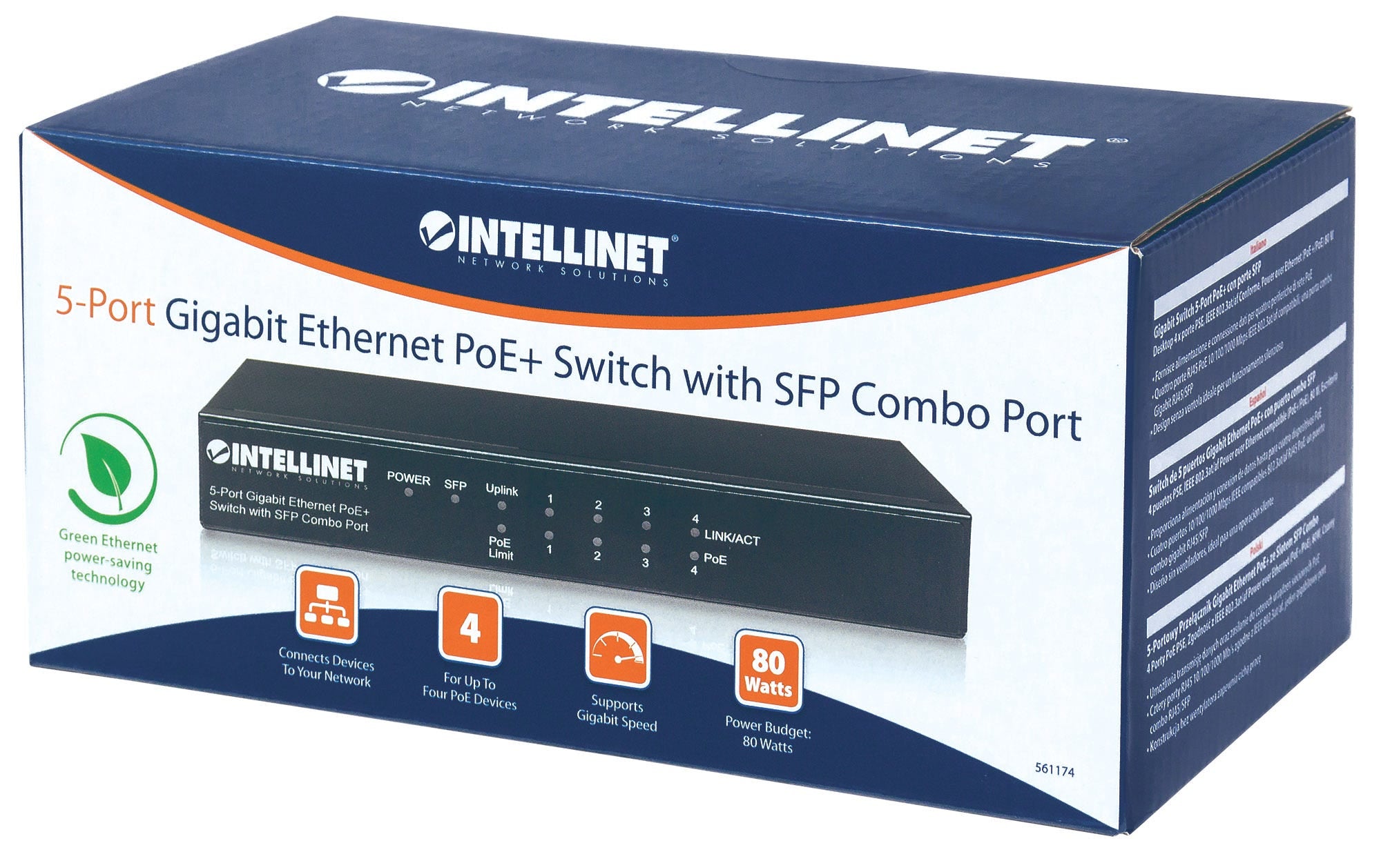 Intellinet 561174 Commutateur Gigabit 5 ports PoE+ 1SFP