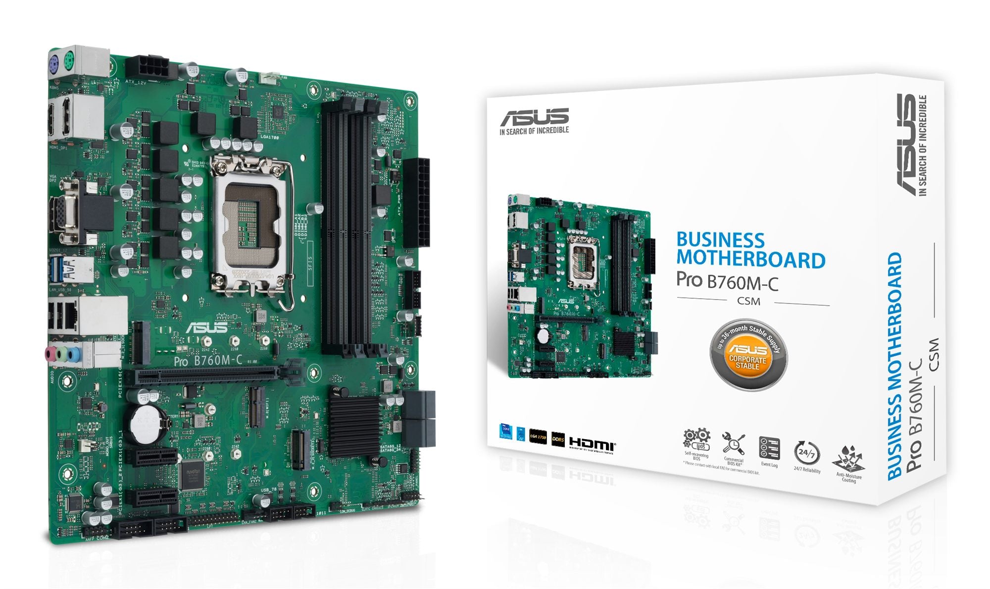 ASUS B760M-C-CSM LGA1700 4DDR5 microATX 4xSATA 2xDP 1.4 HDMI 2.1 D-Sub MB