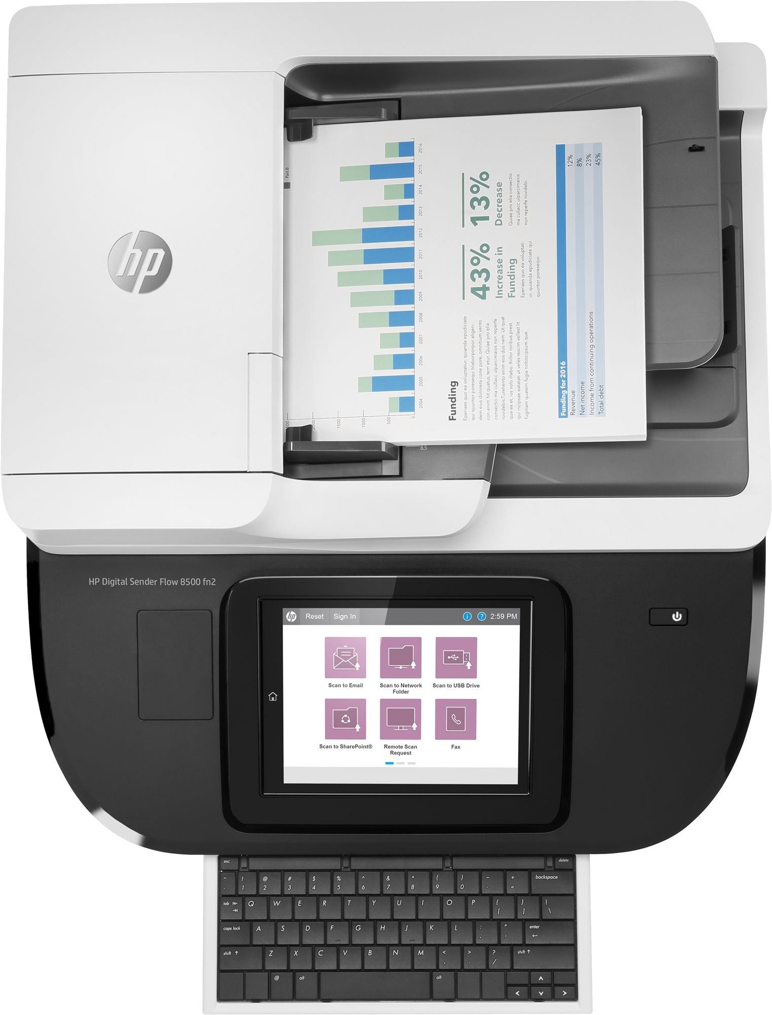 HP Digital Sender Flow 8500fn2 Document scanner CIS Duplex 216x864mm 600dpix600dpi 92ppm ADF 150sheets 10000scans USB LAN