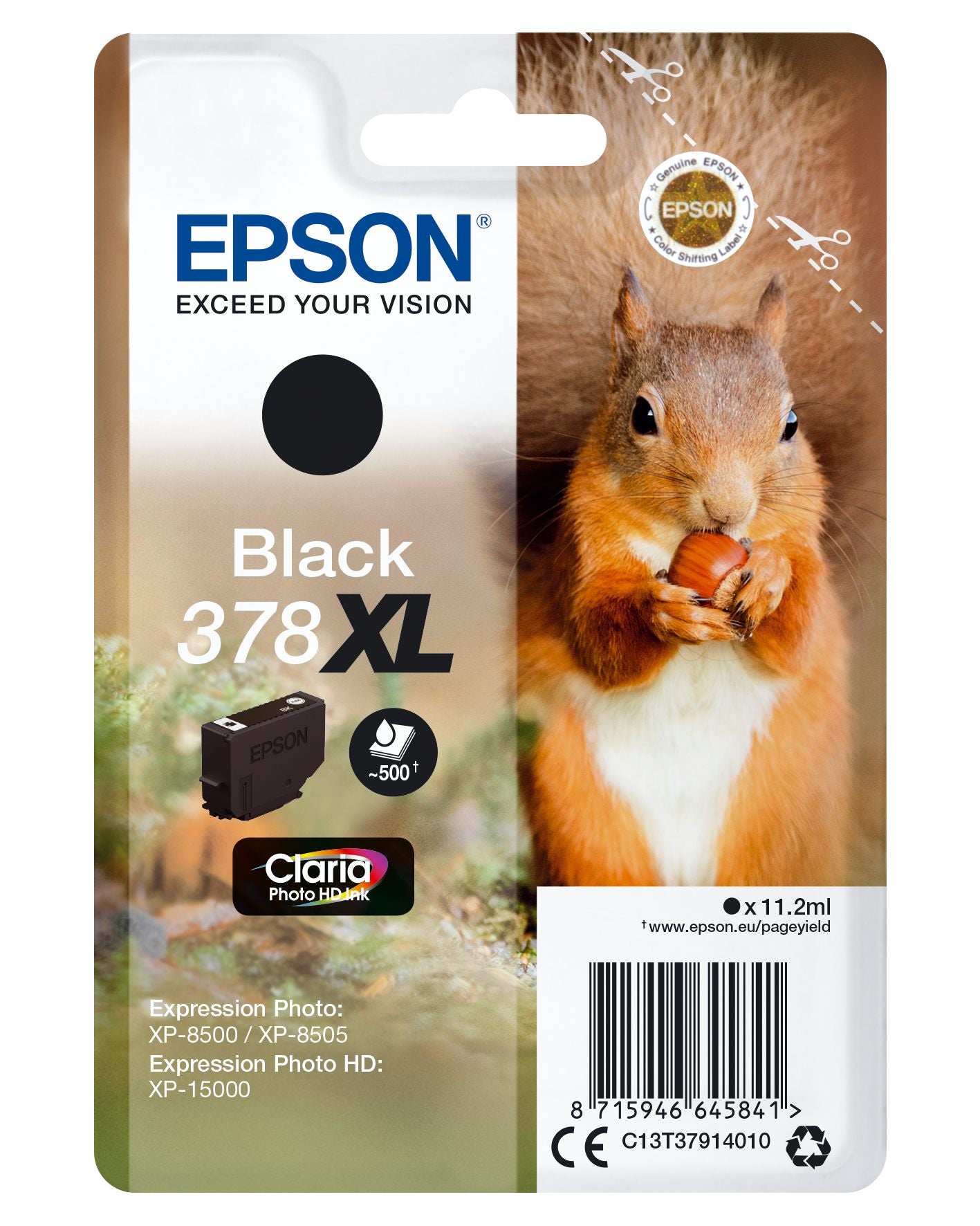 EPSON 5LB Singlepack Black 378XL Squirrel Clara Photo HD Ink
