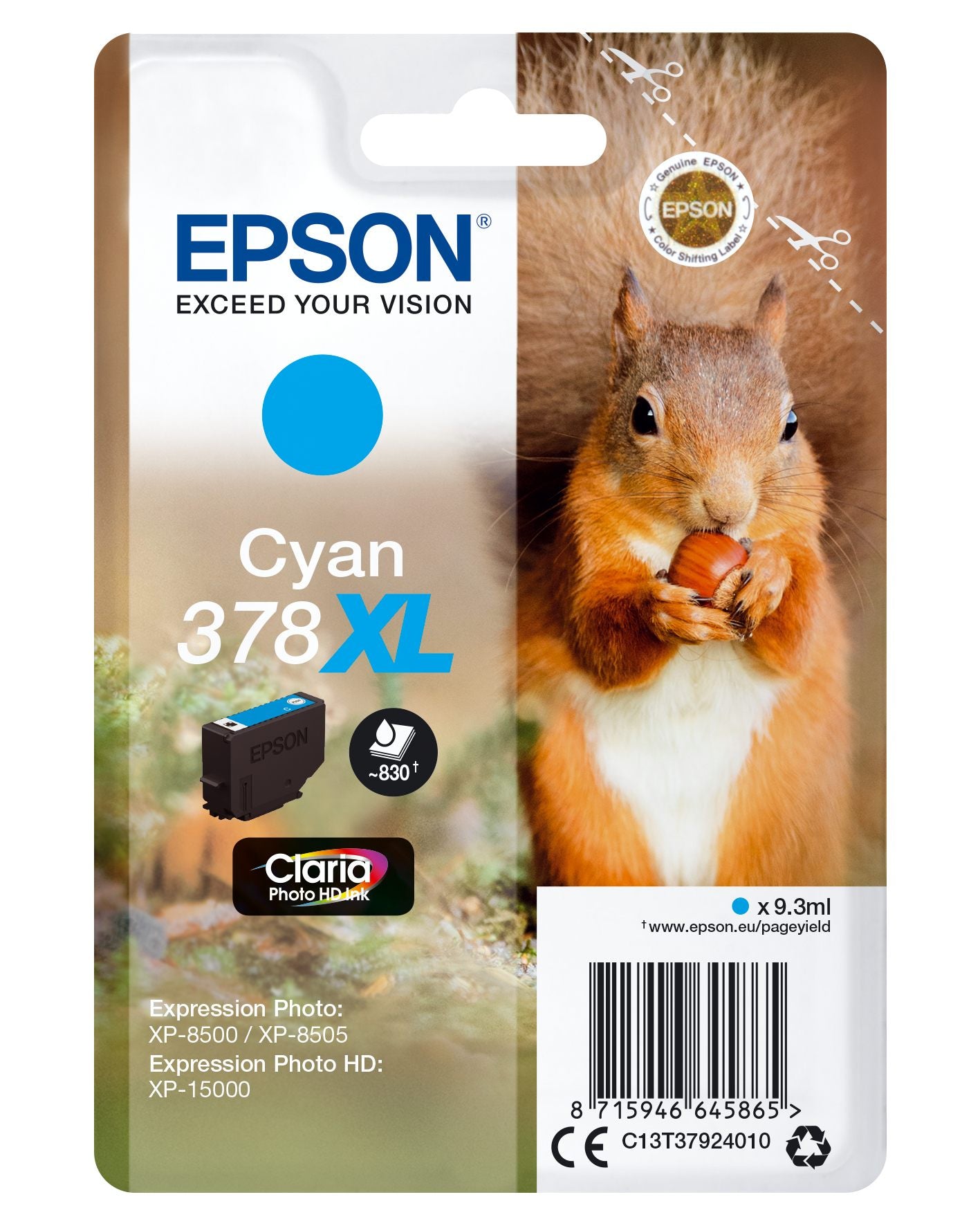 EPSON 1LB 378XL Cyan Ink Cartridge With Security w/s
