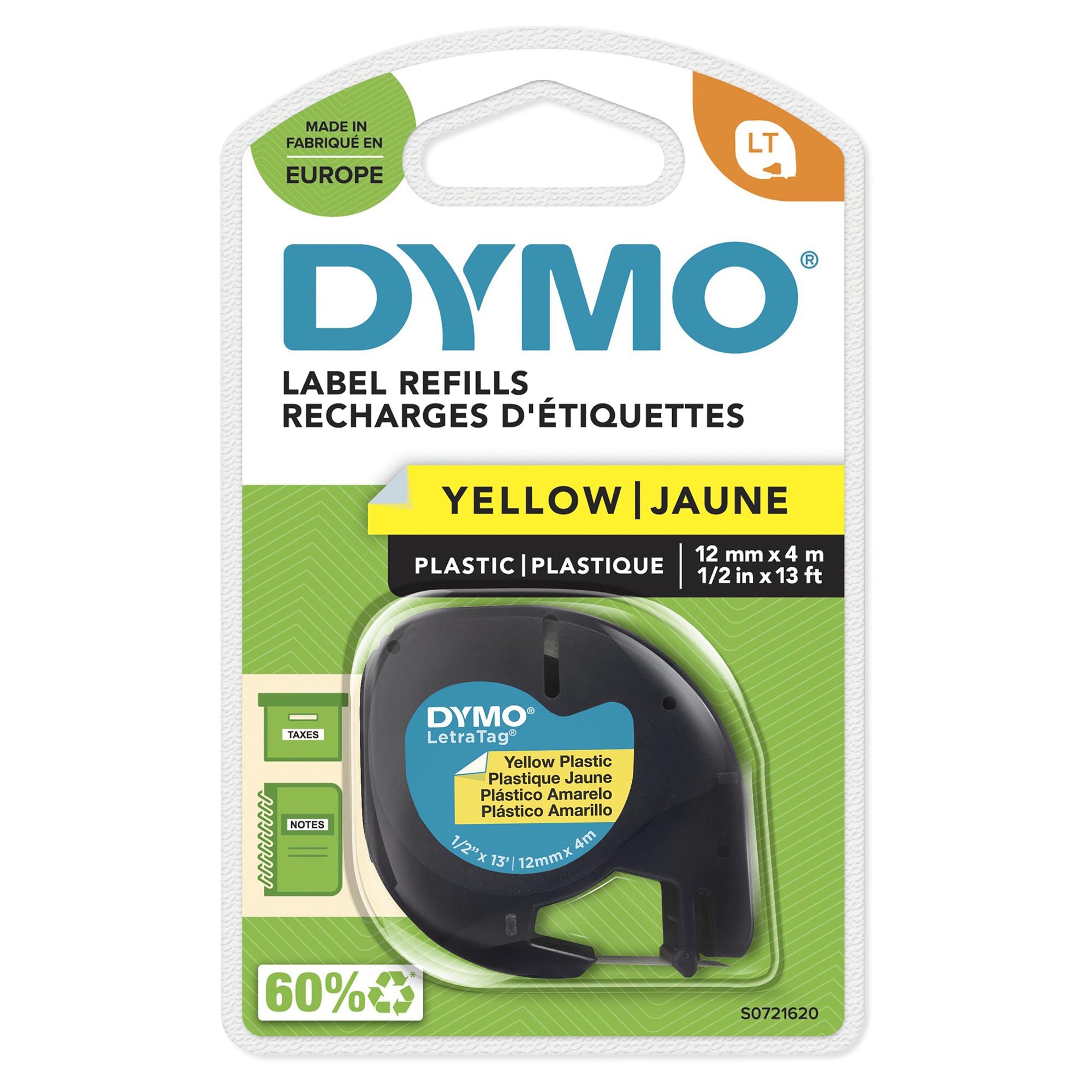 DYMO Ruban pour étiquette plastique LT 12 mm x 4 m, noir / jaune