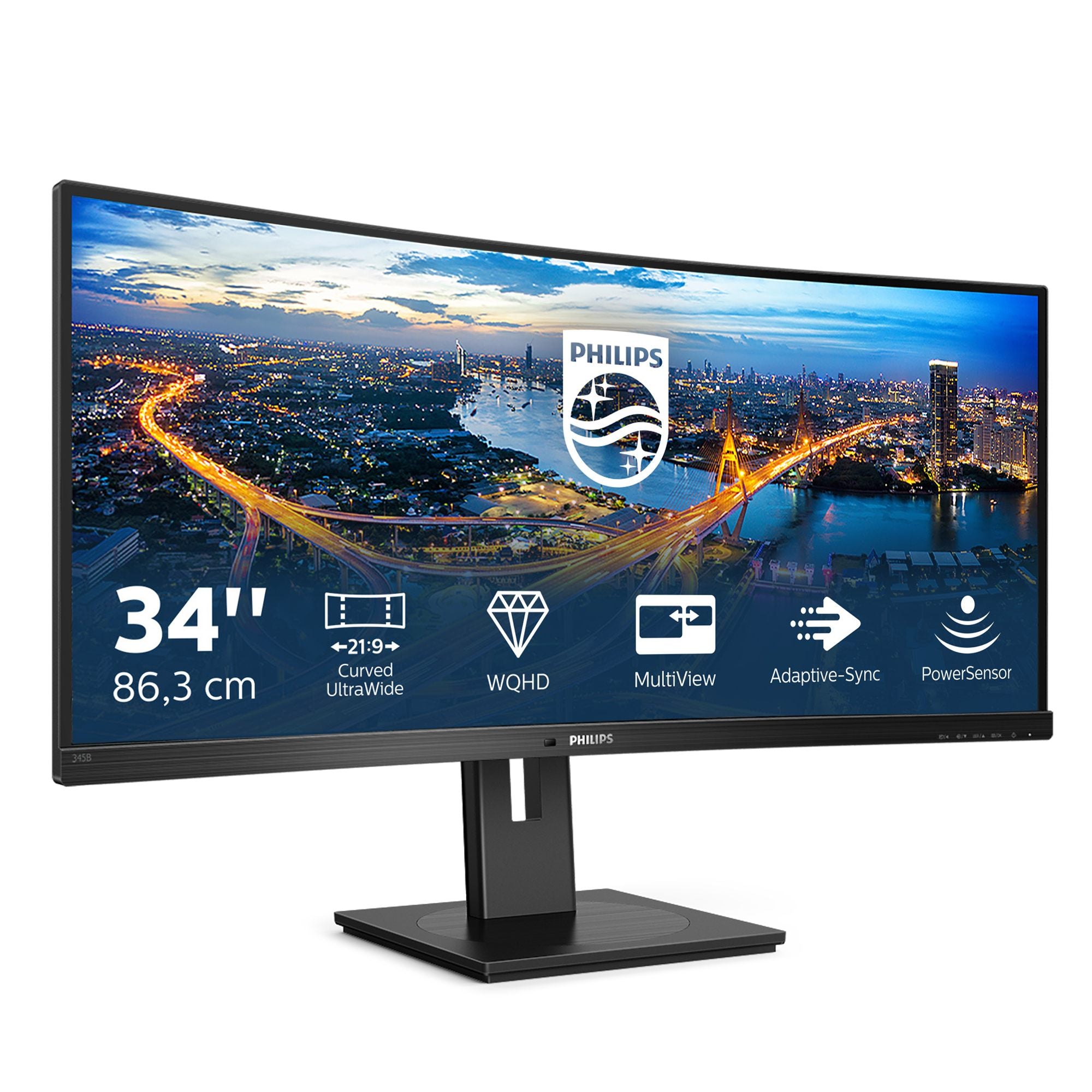 PHILIPS 345B1C - écran  incurvé - 34" - 3440 x 1440 WQHD @ 100 Hz - VA - 300 cd/m² - 3000:1 - 5 ms - 2xHDMI, DP- haut-parleurs