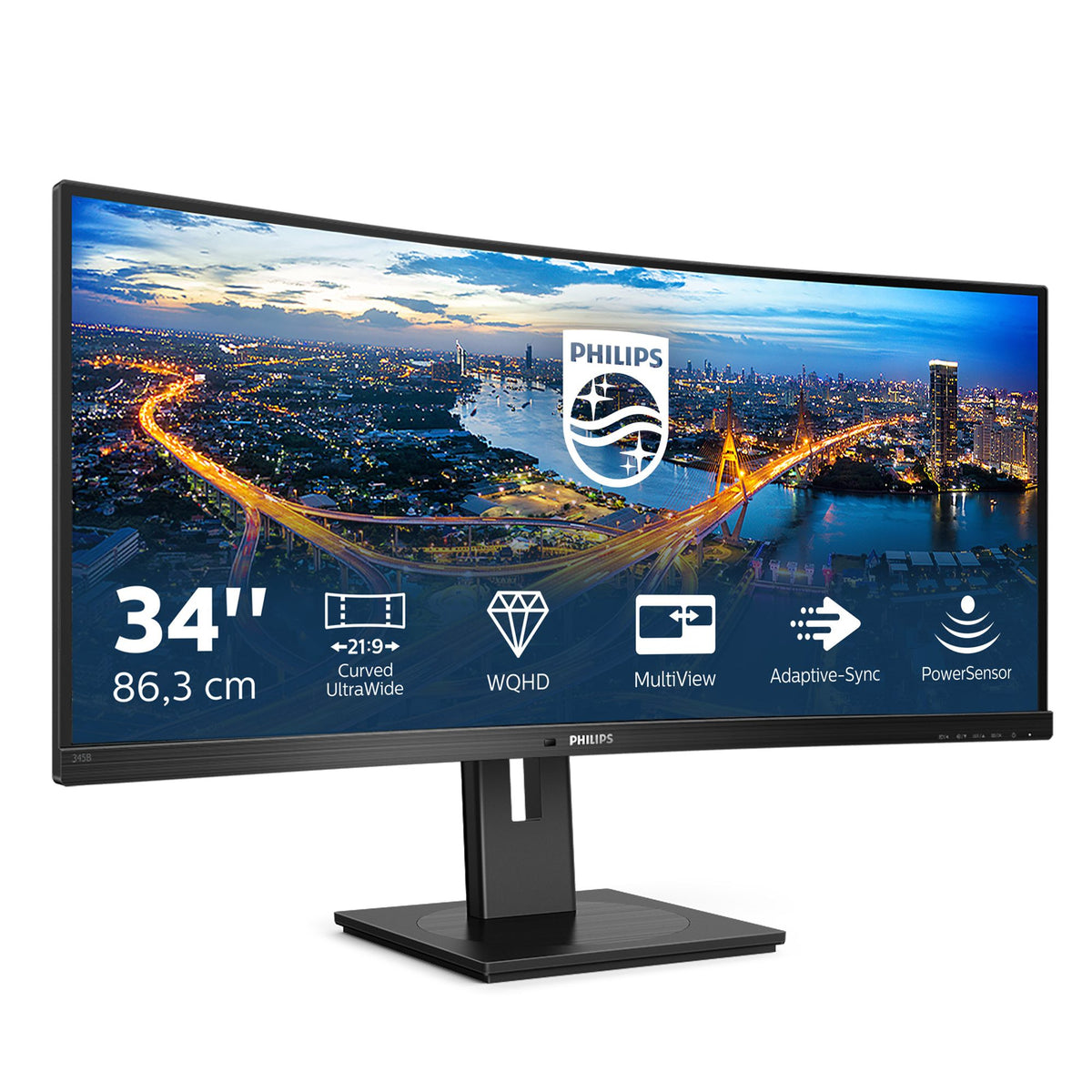 PHILIPS 345B1C - écran  incurvé - 34" - 3440 x 1440 WQHD @ 100 Hz - VA - 300 cd/m² - 3000:1 - 5 ms - 2xHDMI, DP- haut-parleurs