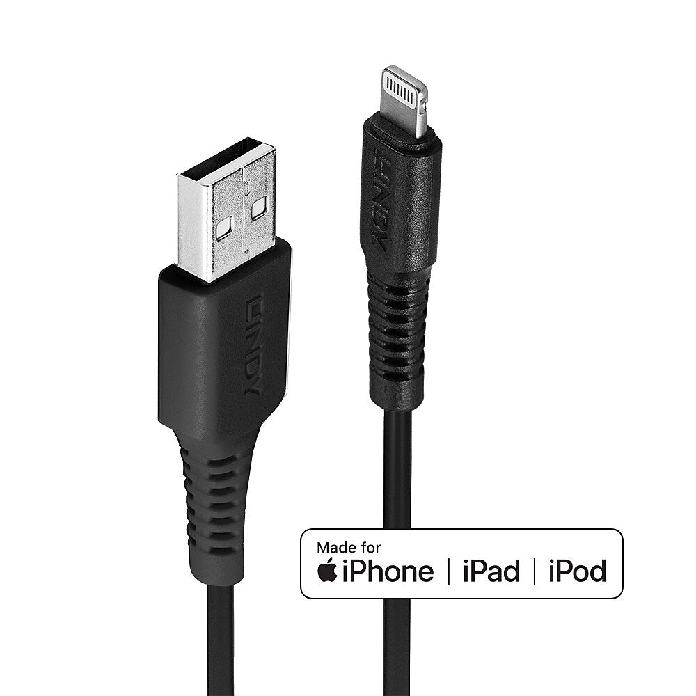 LINDY 0.5m USB to Lightning Cable black Charge and sync Cable for iPhone iPad & iPod