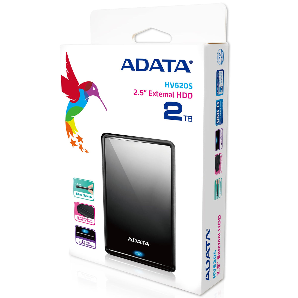 ADATA HV620S disque dur externe 2 To USB Type-C 3.2 Gen 1 (3.1 Gen 1) Noir