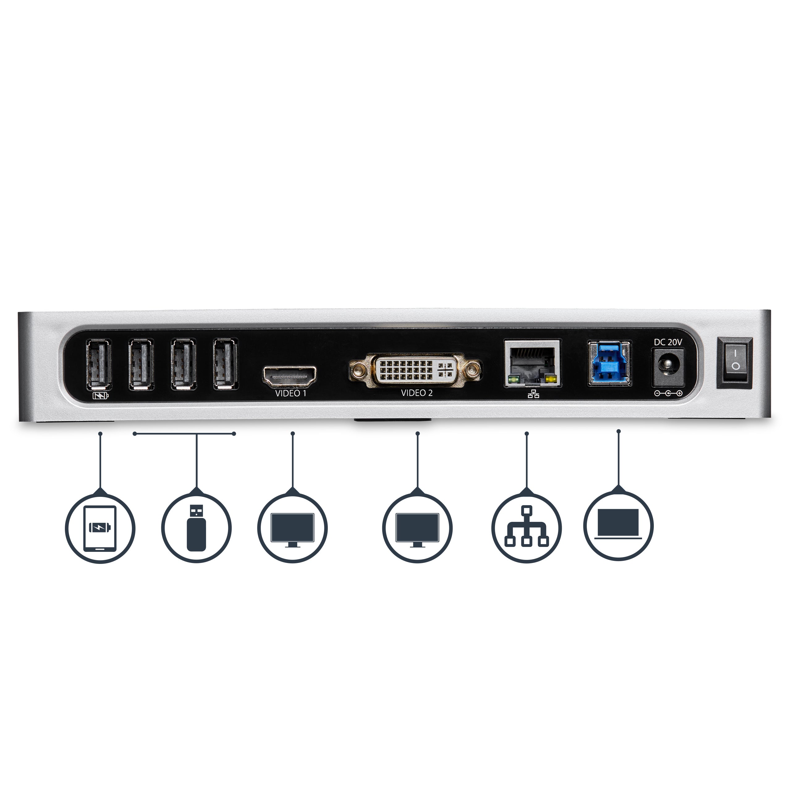 USB 3 Dual Monitor Dock HDMI DVI/VGA
