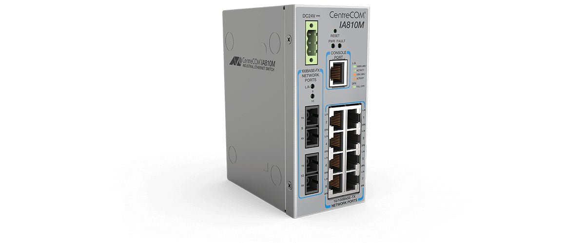 ALLIED Industrial managed switch with 8 10BASE-T/100BASE-TX ports plus x 100BASE-FX Optical Ports