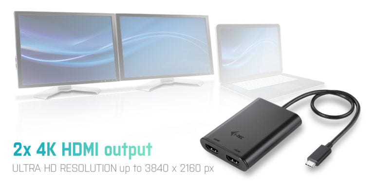 I-TEC USB C to Dual HDMI Port VideoAdapter 2xHDMI Port 4K Ultra HD compatible with Thunderbolt 3
